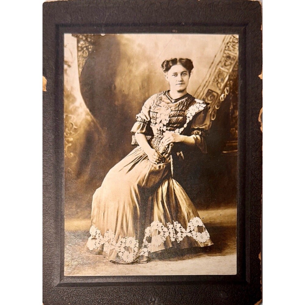 Cabinet Card Photo Woman Posing Portrait High Back Chair Antique